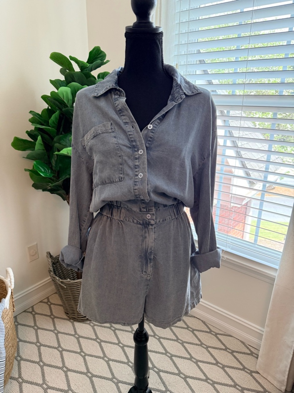 En Crème Light Blue Denim Romper - Small